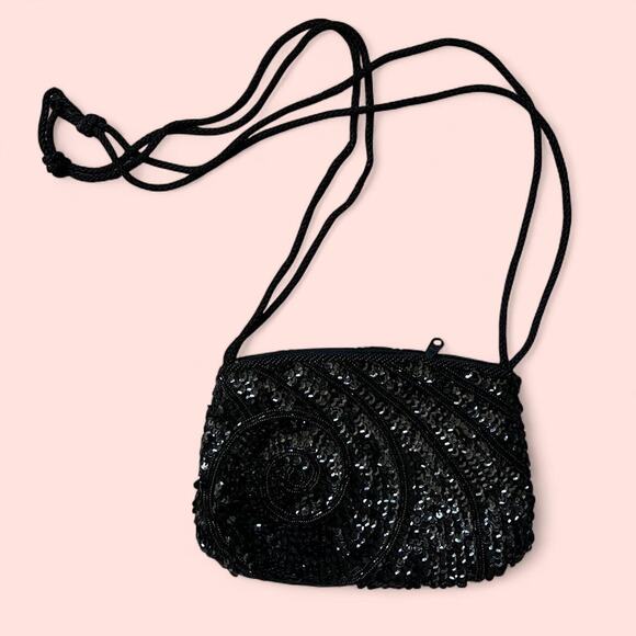 Black beaded sequin vintage bag - Picture 1 of 6